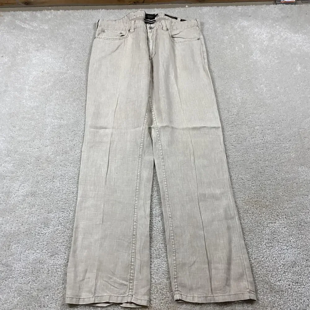 Black Brown 1826 Linen Pants Mens 34x30 Tan Classic Fit 5 Pocket Summer Preppy